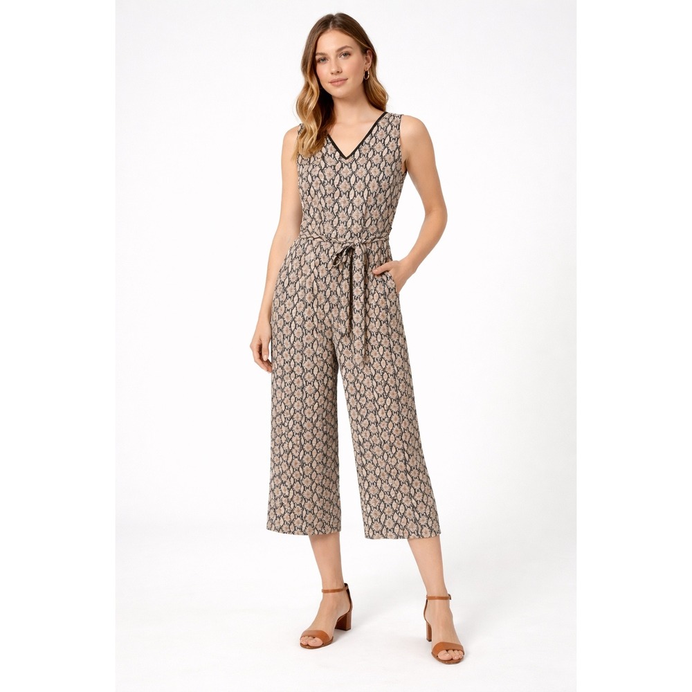 NWT THML Snakeskin Print V-Neck Wide Leg Cropped Jumpsuit Small